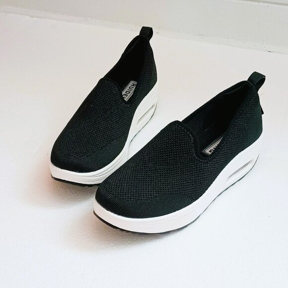Ruideng Air Cushion Mesh Walking Shoes 7  Women's Black Platform Sneakers - Picture 5 of 14
